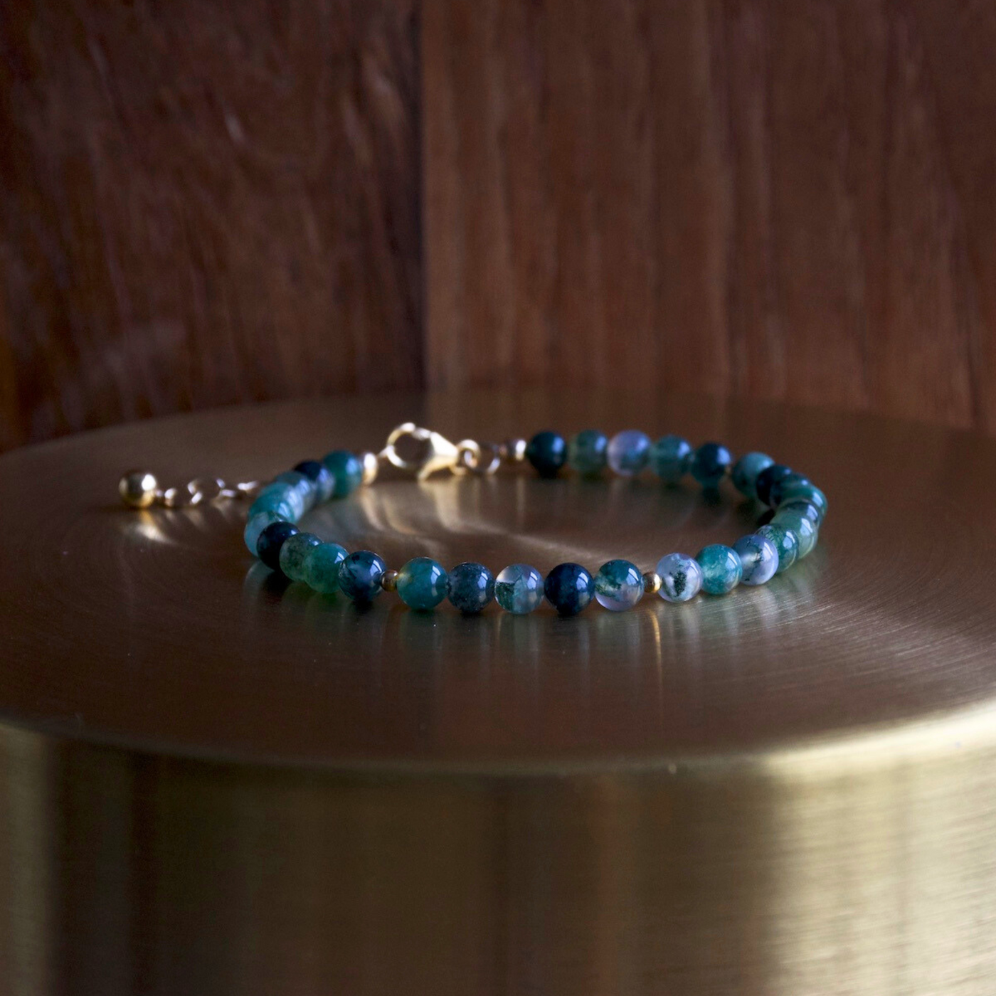 Bracelet fin - Agate Mousse & Gold Filled - "Confiance en Soi & Abondance"